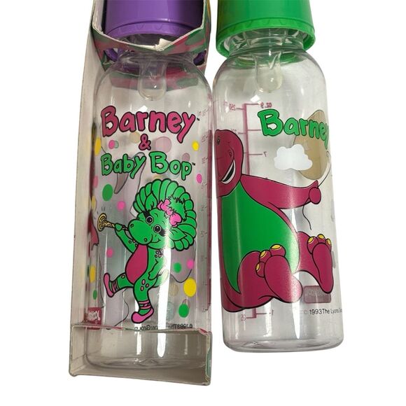 Vintage ‘92 Baby Bottle Barney & Baby Bop Dinosaur Playskool Lot Of 11 W Nipples - Picture 2 of 3